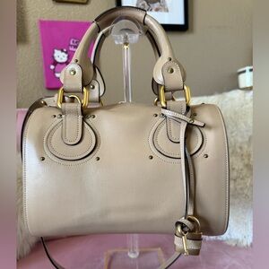💯 Auth CHLOE PADDINGTON BOSTON TWO-WAY Beige Leather Satchel Handbag RARE